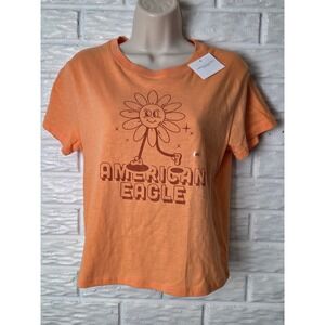 American Eagle top Short sleeve Shirt Women's size XS Orange Smiley Flower NWT